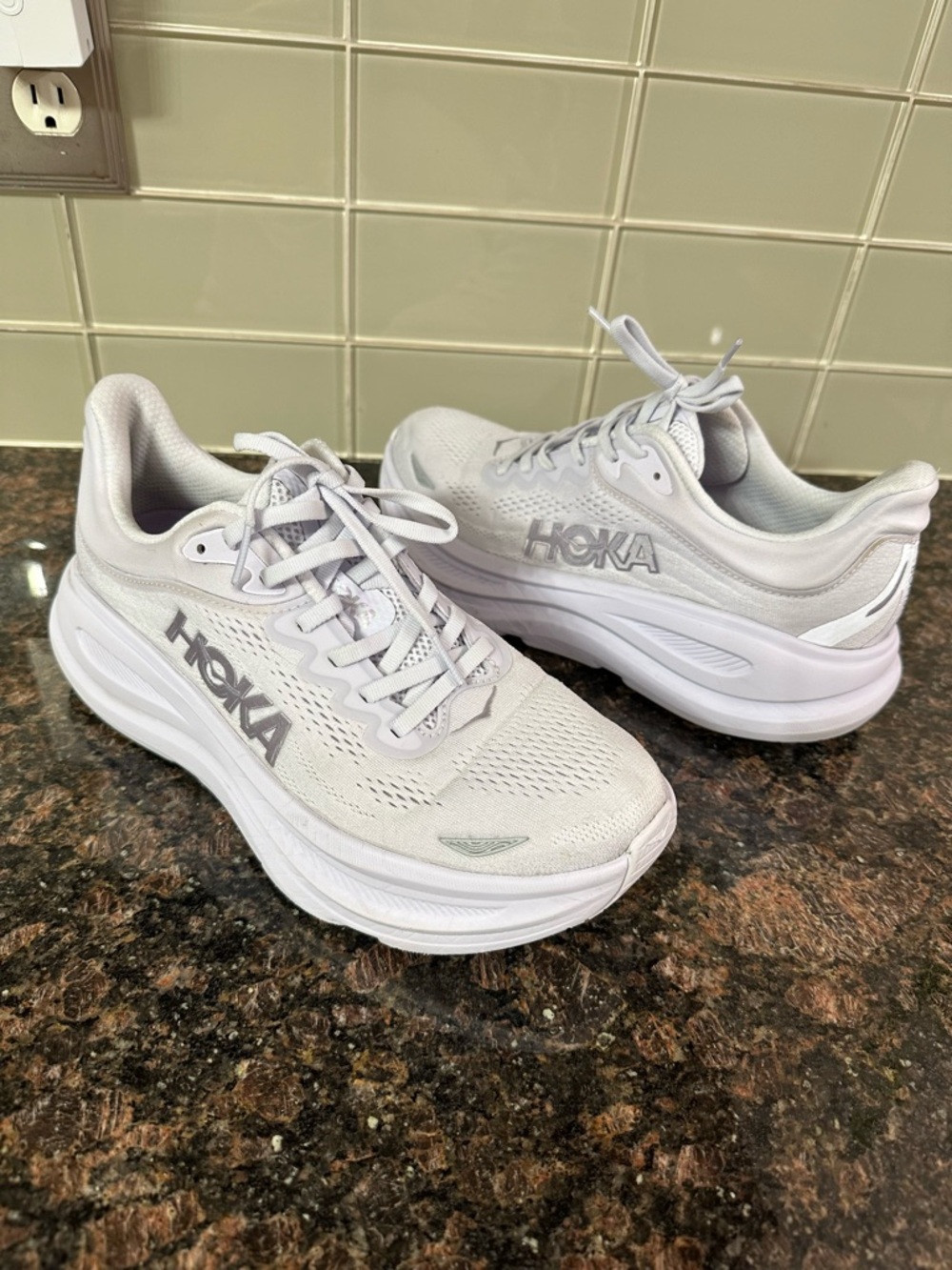 Hoka Women's White Athletic Running Shoes - Light Gray Logo
